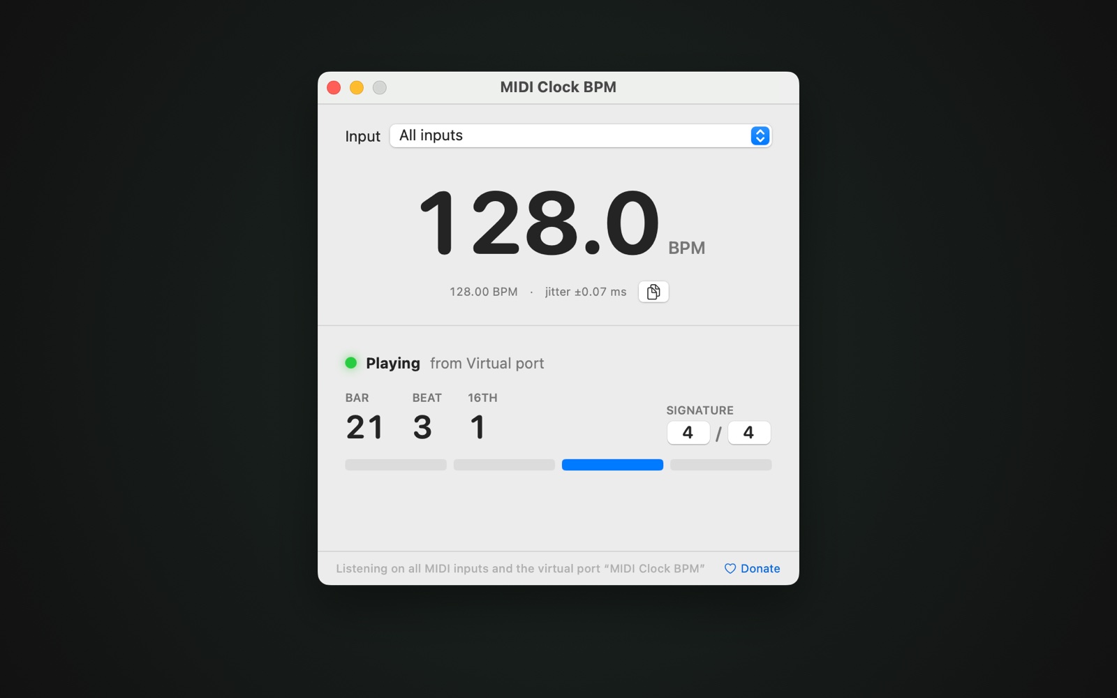 Clock from a DAW: exact tempo, jitter, and the bar, beat and sixteenth while playing